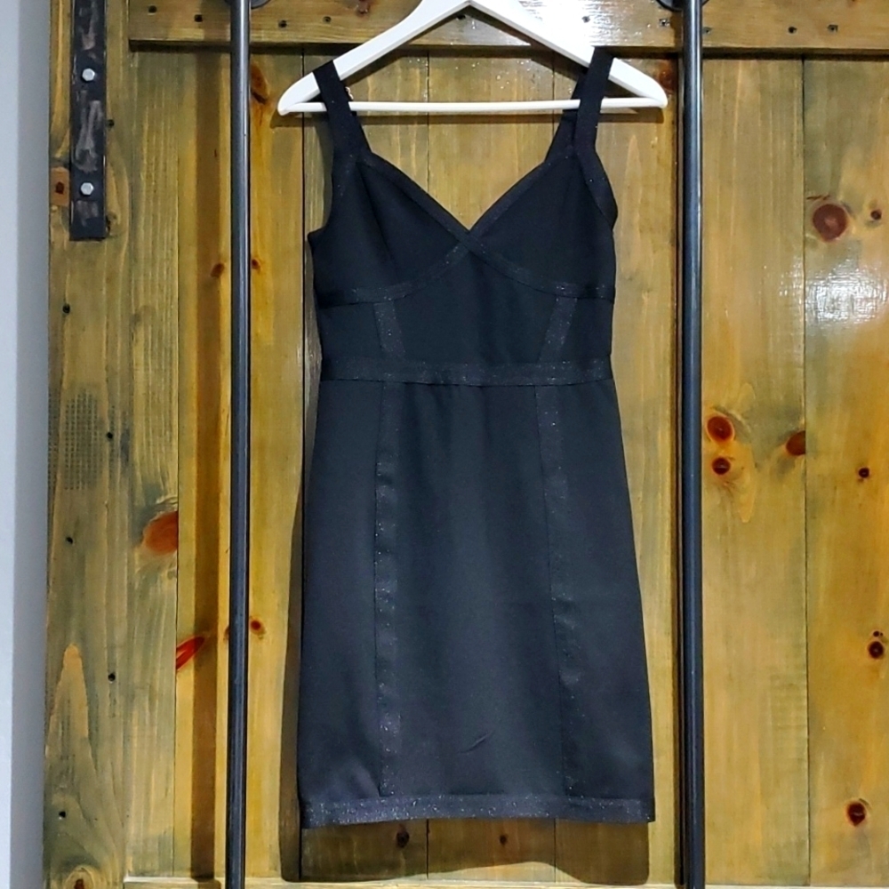 BLACK BANDAGE BODYCON MINI DRESS ADJUSTABLE STRAPS SPANDEX STRETCH CLUBWEAR